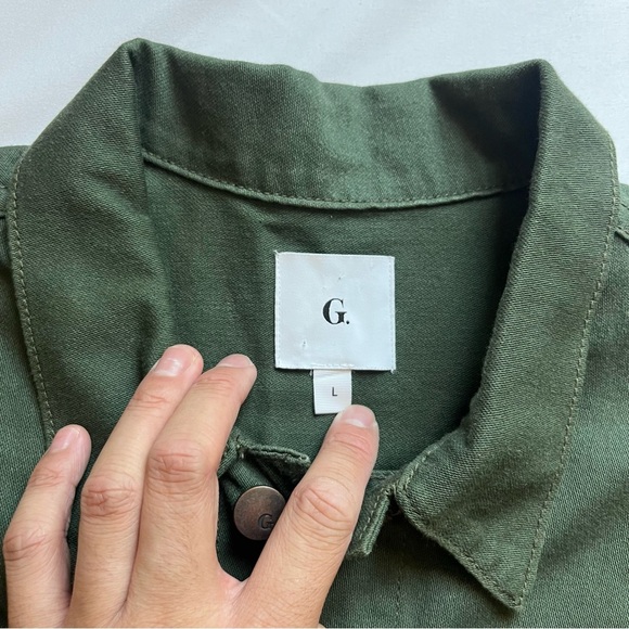 G. by GOOP army green olive denim button up utility long sleeve shirt dress - Picture 5 of 6